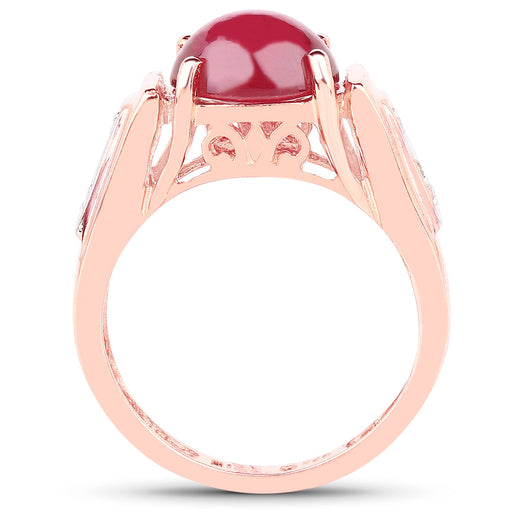 Bids.com 14K Rose Gold Plated 4.71 Carat Genuine Glass Filled Ruby and White Topaz .925 Sterling Silver Ring Rings