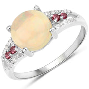 Bids.com 2.05 Carat Genuine Ethiopian Opal, Pink Tourmaline and White Topaz .925 Sterling Silver Ring Rings