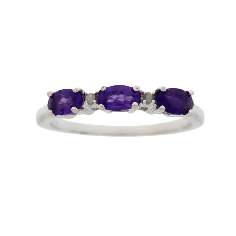 Bids.com .70ct Amethyst Diamond Ring Sterling Silver Rings