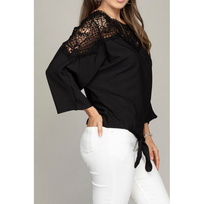 Lace Trim Blouse With Tie