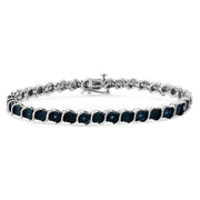 Bids.com .925 Sterling Silver 1/10 Cttw Miracle-Set Treated Blue Color Diamond Miracle Plate "S" Link Tennis Bracelet (Blue Color, I2- I3 Clarity) - 7.25" Bracelets