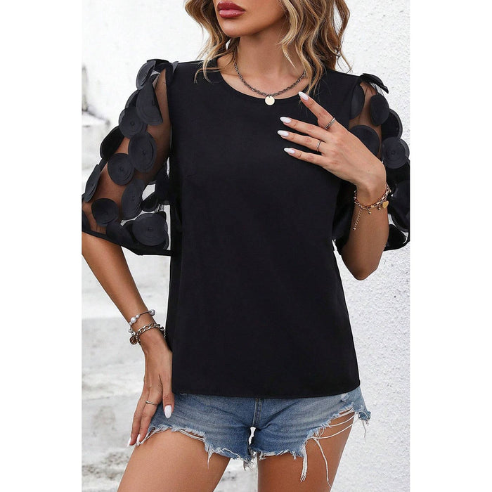 Applique Round Neck Half Sleeve Blouse