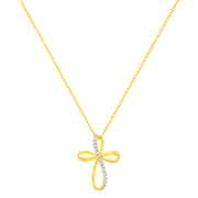 Bids.com 10K Yellow Gold Plated .925 Sterling Silver Diamond Accent Cross Ribbon 18" Pendant Necklace (I-J Color, I2-I3 Clarity) Necklaces