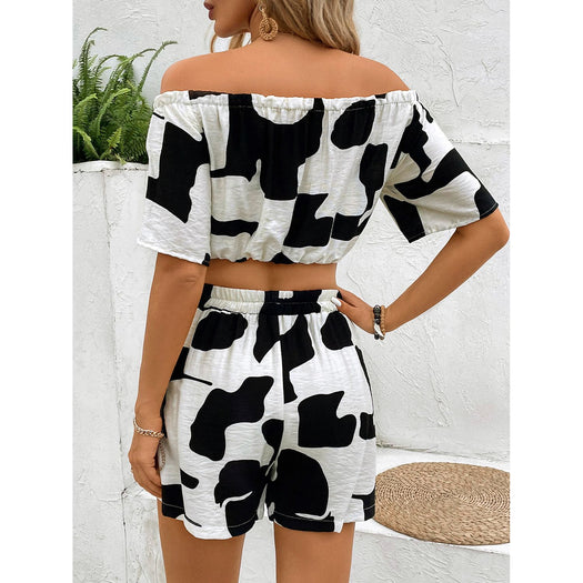 Drawstring Off-Shoulder Top and Shorts Set