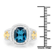 Bids.com 3.59 Carat Genuine London Blue Topaz and White Diamond 14K Yellow Gold with .925 Sterling Silver Ring Rings
