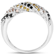 Bids.com 0.63 Carat Genuine Champagne Diamond, Yellow Diamond & Black Diamond .925 Sterling Silver Ring Rings