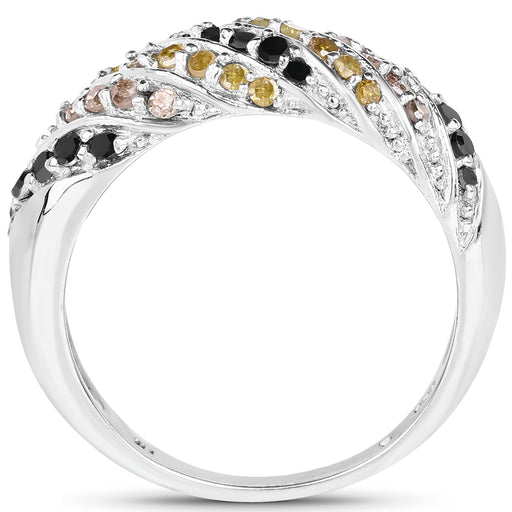 Bids.com 0.63 Carat Genuine Champagne Diamond, Yellow Diamond & Black Diamond .925 Sterling Silver Ring Rings