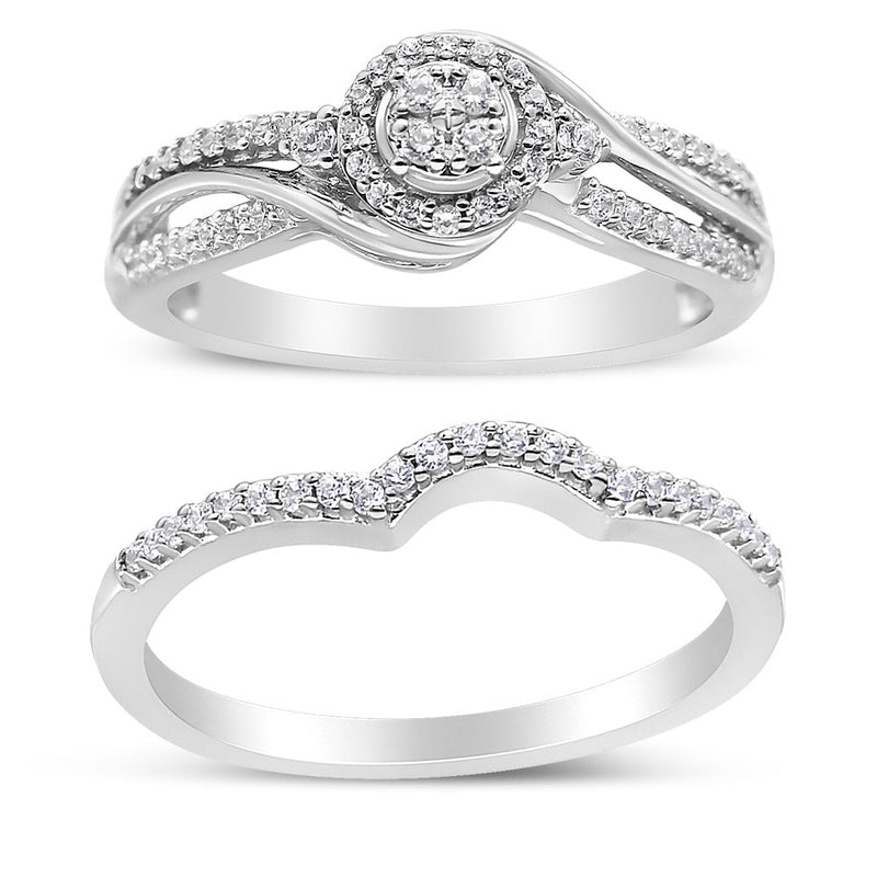 Bids.com .925 Sterling Silver 1/3 Cttw Composite Diamond Frame Bypass Bridal Set Ring and Band (I-J Color, I2-I3 Clarity) - Ring Size 7 Rings