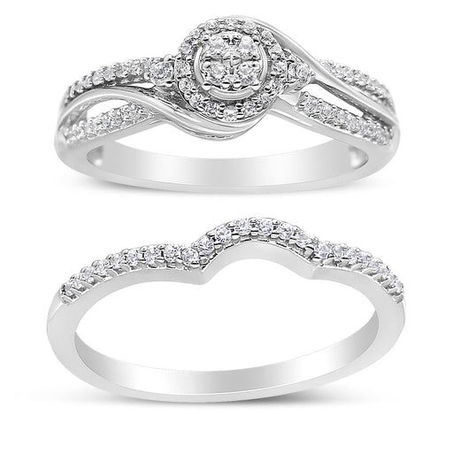 Bids.com .925 Sterling Silver 1/3 Cttw Composite Diamond Frame Bypass Bridal Set Ring and Band (I-J Color, I2-I3 Clarity) - Ring Size 7 Rings