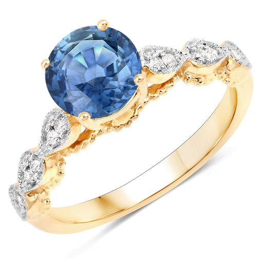 Bids.com 1.27 Carat Genuine Blue Sapphire and White Diamond 14K Yellow Gold Ring Rings