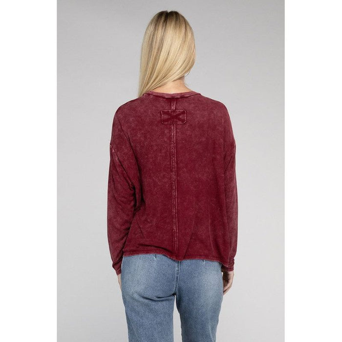 Washed Ribbed Dolman Sleeve Round Neck Top