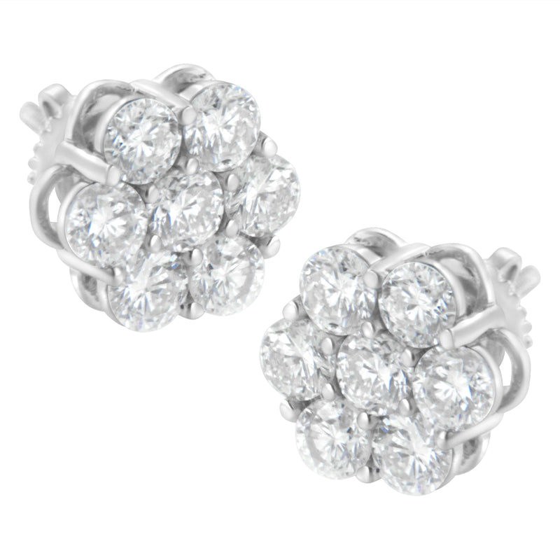 Bids.com Sterling Silver 2 cttw Floral Composite 7 Stone Diamond Stud Earring (I-J, I1-I2) Earrings