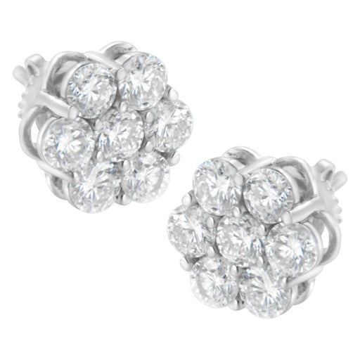 Bids.com Sterling Silver 2 cttw Floral Composite 7 Stone Diamond Stud Earring (I-J, I1-I2) Earrings