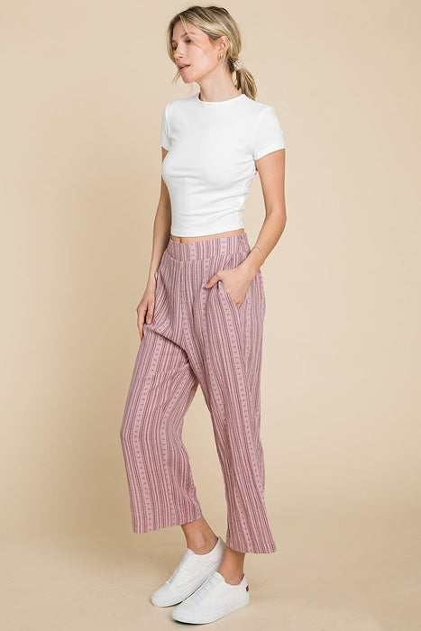 Striped Elastic Waist Wide Leg Pants