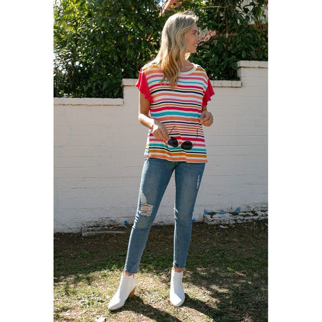 Plus Multi Stripe Mixed Top