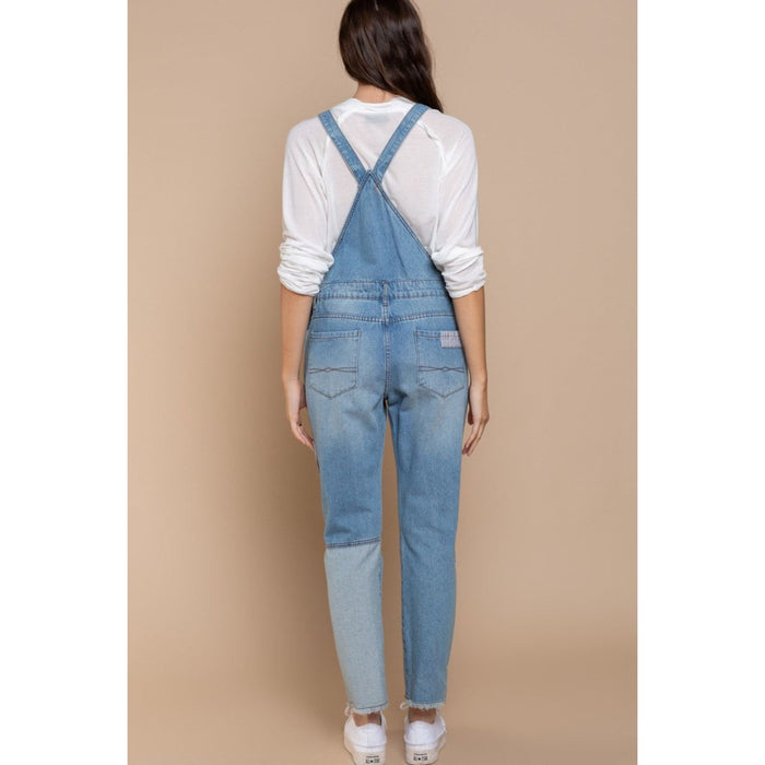 POL Front Chest Zipper Slim Leg Denim Overalls