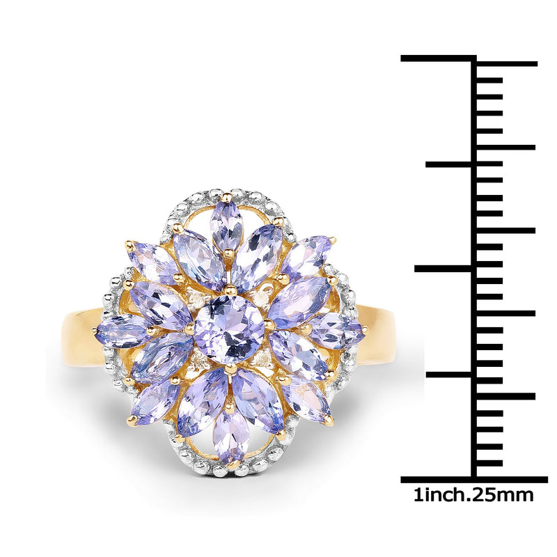Bids.com 14K Yellow Gold Plated 2.01 Carat Genuine Tanzanite & White Topaz .925 Sterling Silver Ring Rings