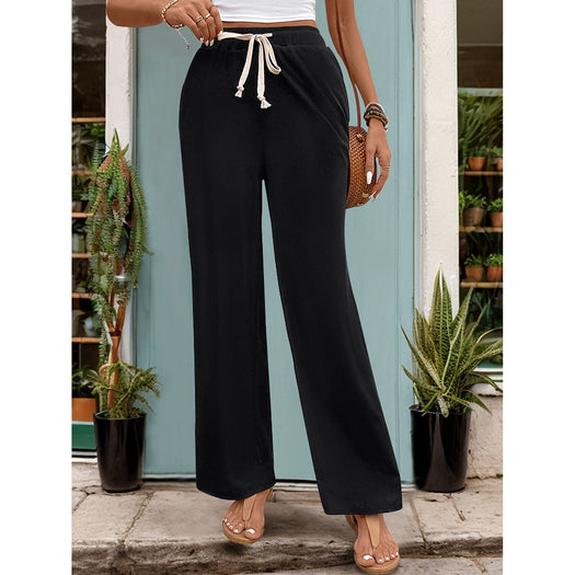 Drawstring High Waist Straight Pants