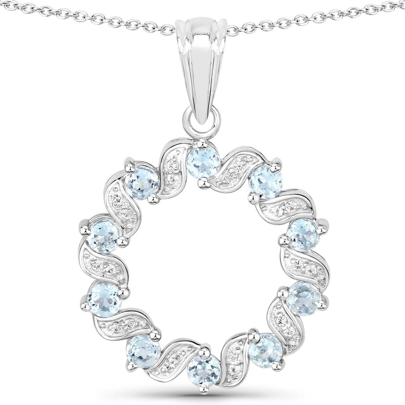 Bids.com 1.10 Carat Genuine Aquamarine and White Topaz .925 Sterling Silver Pendant Pendants