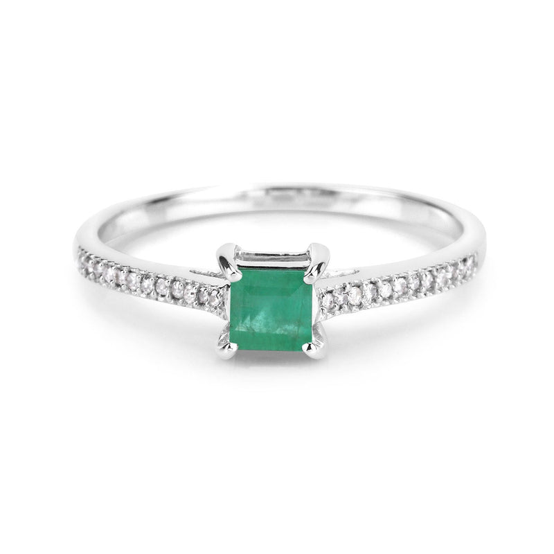 Bids.com 0.67 Carat Genuine Zambian Emerald and White Diamond 14K White Gold Ring Rings