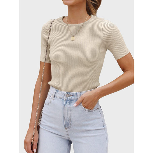 Round Neck Short Sleeve Knit Top