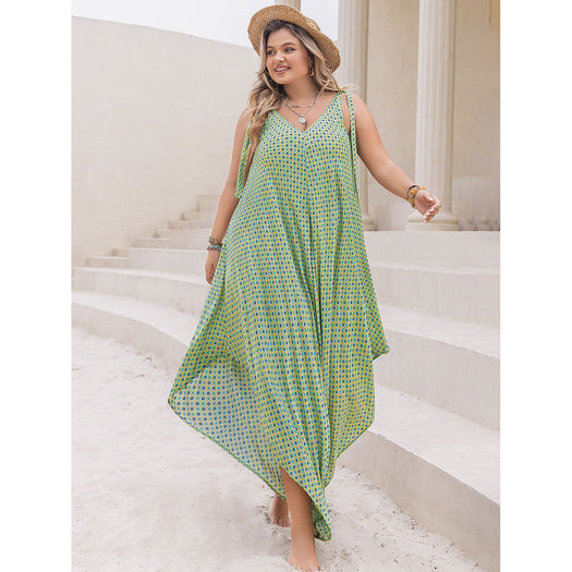 Plus Size Printed V-Neck Wide Leg Jumpsuit