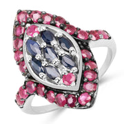 Bids.com 1.77 Carat Genuine Blue Sapphire and Ruby .925 Sterling Silver Ring Rings