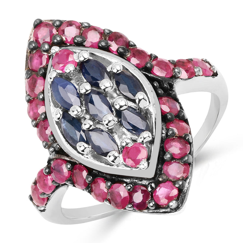 Bids.com 1.77 Carat Genuine Blue Sapphire and Ruby .925 Sterling Silver Ring Rings