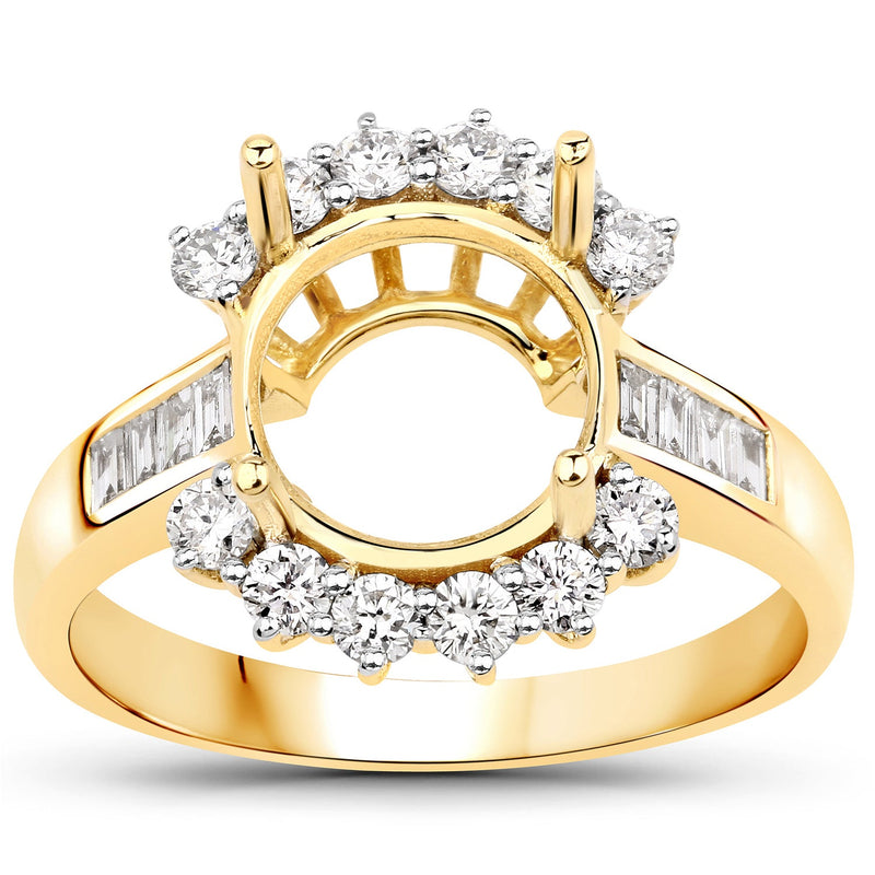 Bids.com 0.58 Carat Genuine White Diamond 14K Yellow Gold Semi Mount Ring - holds 9.00mm Round Gemstone Rings