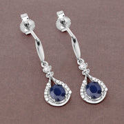 Bids.com 0.86 Carat Genuine Blue Sapphire and White Diamond 14K White Gold Earrings Earrings