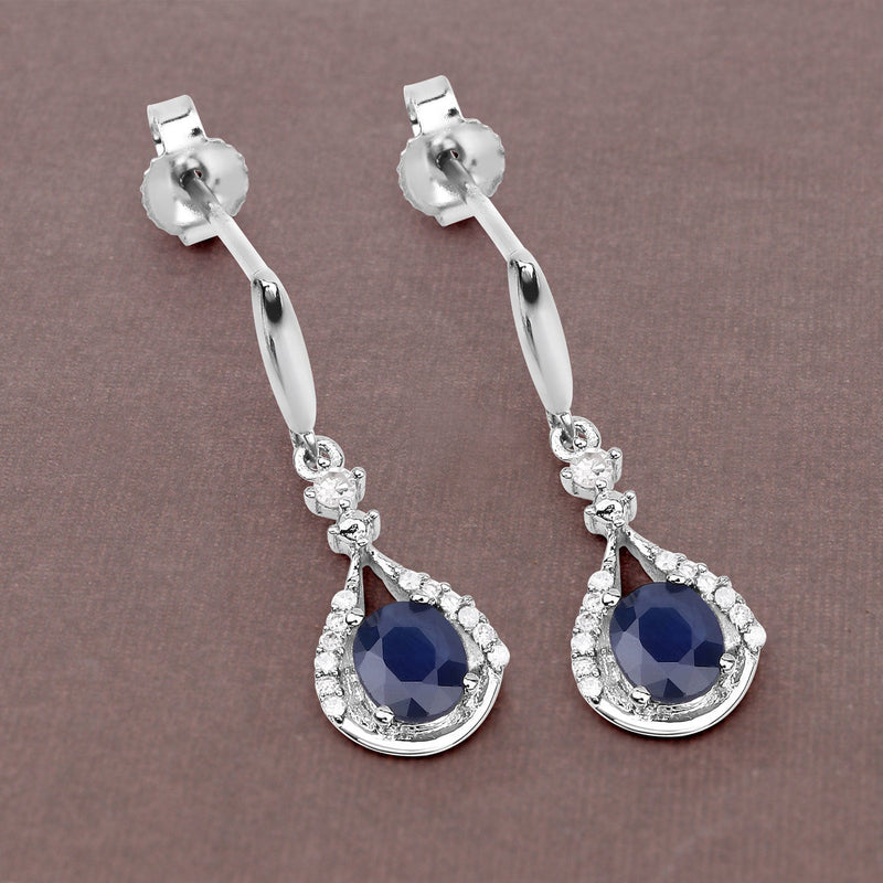Bids.com 0.86 Carat Genuine Blue Sapphire and White Diamond 14K White Gold Earrings Earrings