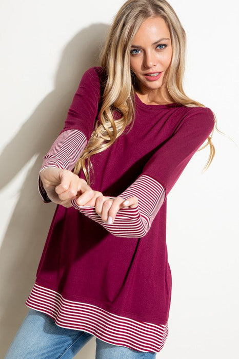 PLUS PIN STRIPE MIXED TOP