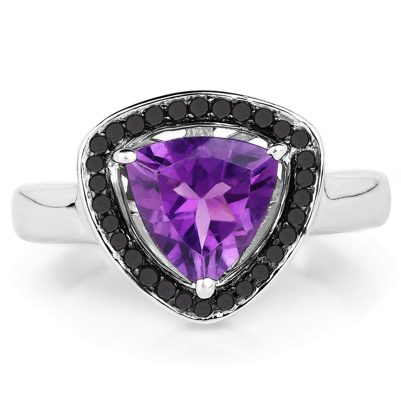 Bids.com 1.56 Carat Genuine Amethyst and Black Diamond .925 Sterling Silver Ring Rings