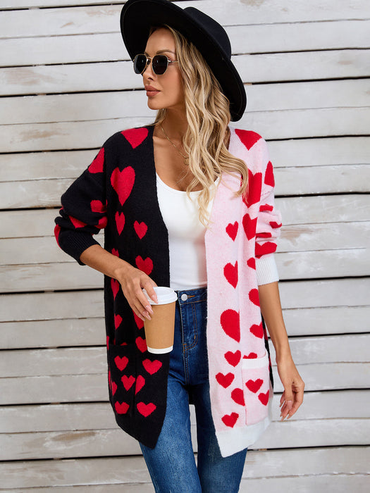 Heart Open Front Long Sleeve Cardigan