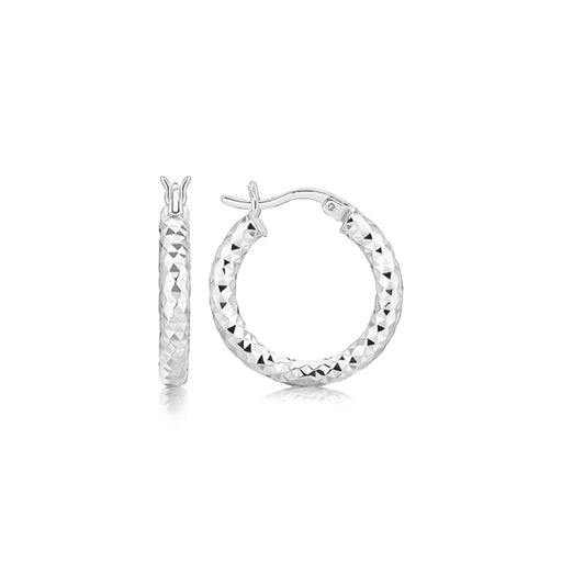 Bids.com Sterling Silver Polished Rhodium Plated Faceted Hoop Style Earrings Earrings