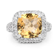 Bids.com 7.95 Carat Genuine Citrine and White Topaz .925 Sterling Silver Ring Rings