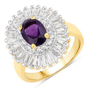 Bids.com 3.20 Carat Genuine Amethyst and White Topaz .925 Sterling Silver Ring Rings