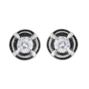 Bids.com Black Rhodium Plated .925 Sterling Silver Round 1-1/2 cttw Diamond Double Halo 4-Prong Solitaire Milgrain Stud Earrings (H-I Color, I2-I3 Clarity) Earrings
