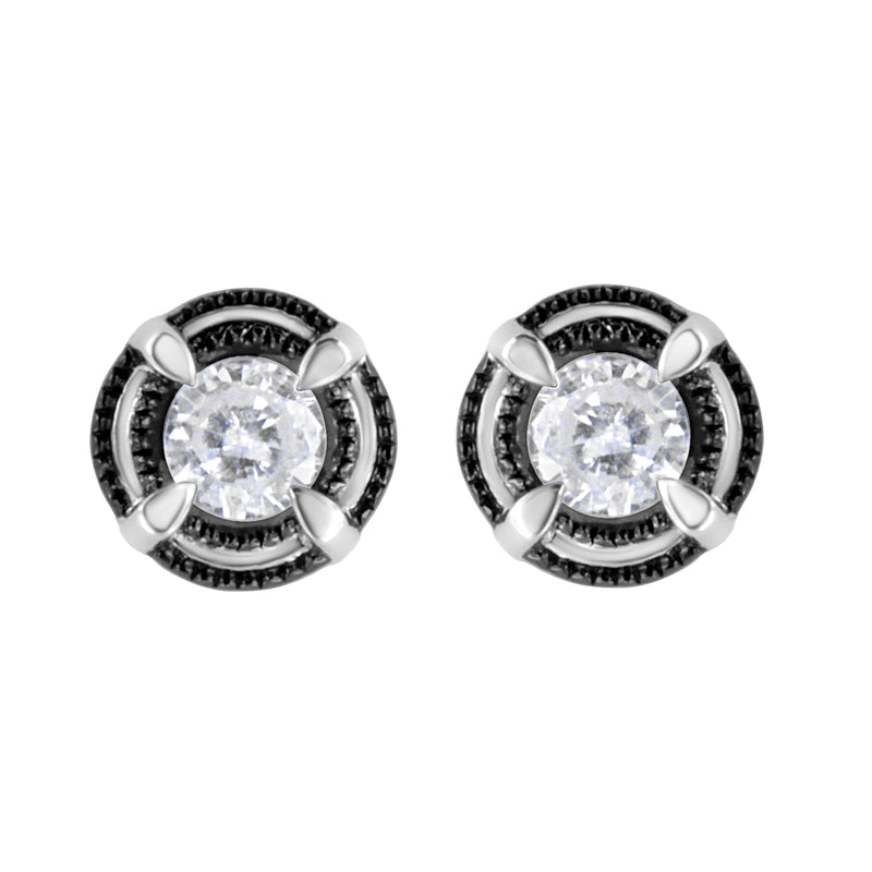 Bids.com Black Rhodium Plated .925 Sterling Silver Round 1-1/2 cttw Diamond Double Halo 4-Prong Solitaire Milgrain Stud Earrings (H-I Color, I2-I3 Clarity) Earrings
