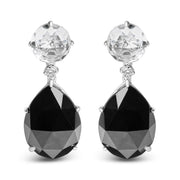 Bids.com 18K White Gold 1/5 Cttw Diamond with Round White Topaz and 20x15mm Pear Cut Black Onyx Gemstone Dangle Earring (G-H Color, SI1-SI2 Clarity) Earrings