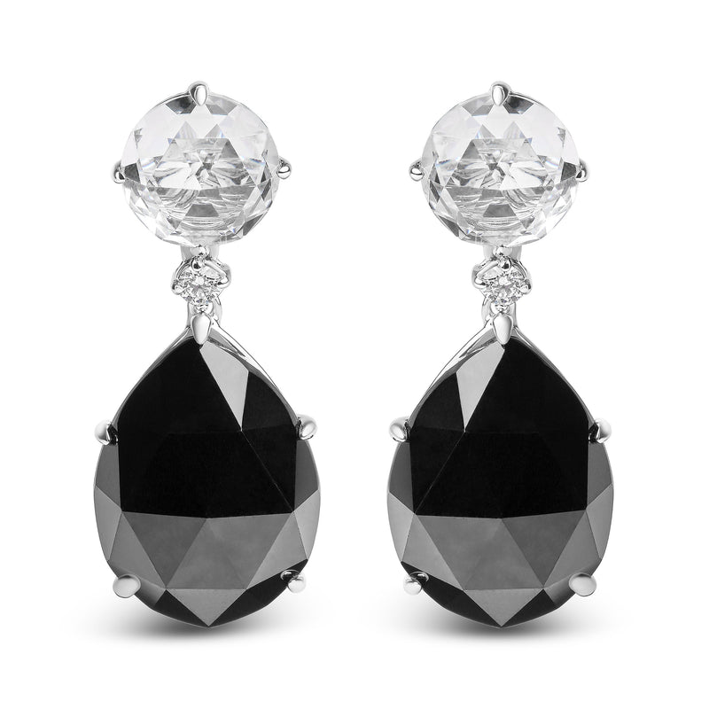 Bids.com 18K White Gold 1/5 Cttw Diamond with Round White Topaz and 20x15mm Pear Cut Black Onyx Gemstone Dangle Earring (G-H Color, SI1-SI2 Clarity) Earrings