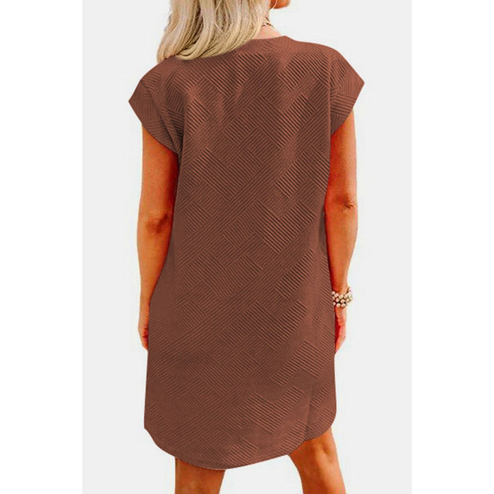 Textured Round Neck Cap Sleeve Dress