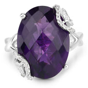 Bids.com 10.44 Carat Genuine Amethyst and White Topaz .925 Sterling Silver Ring Rings