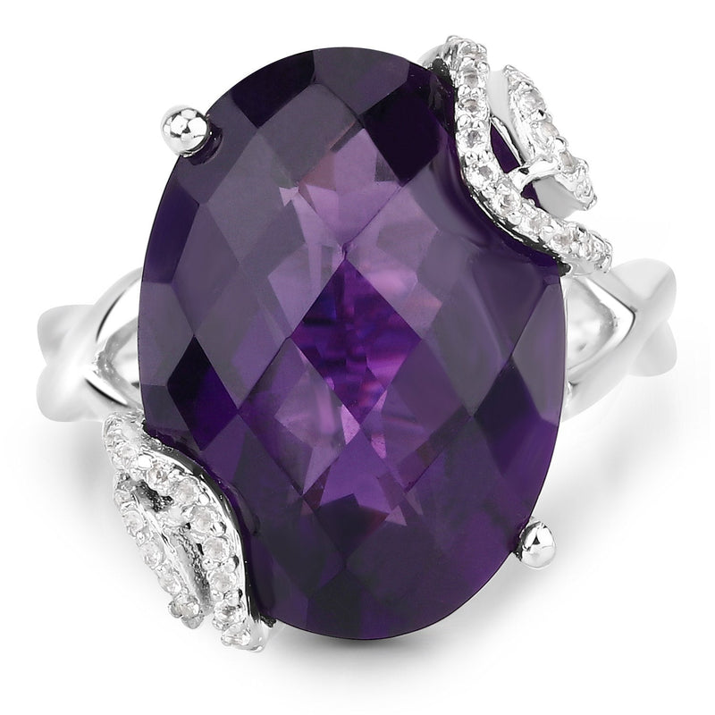 Bids.com 10.44 Carat Genuine Amethyst and White Topaz .925 Sterling Silver Ring Rings