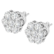 Bids.com Sterling Silver 2 cttw Floral Composite 7 Stone Diamond Stud Earring (I-J, I1-I2) Earrings