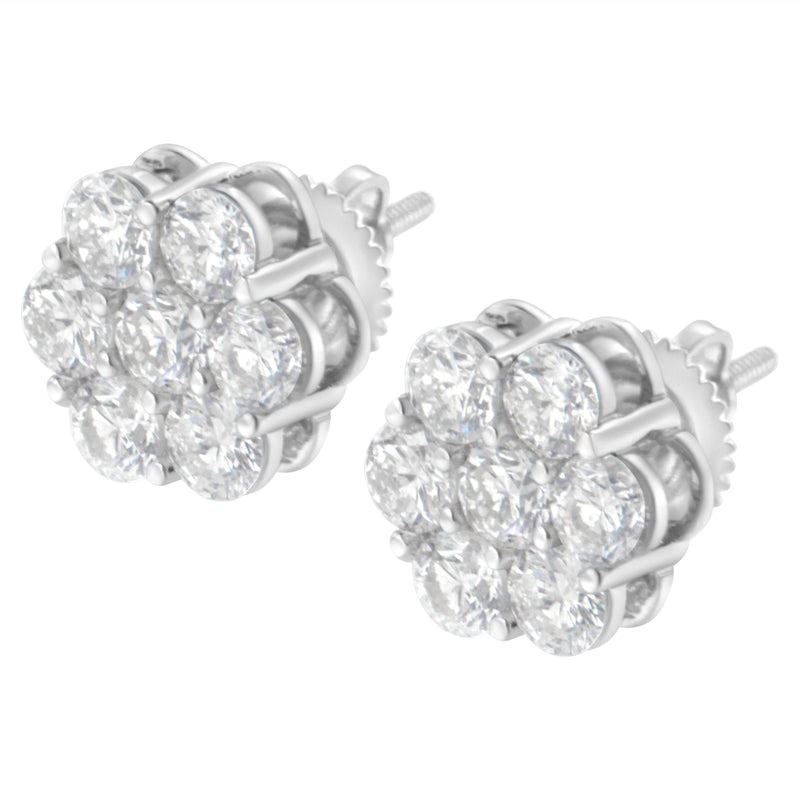 Bids.com Sterling Silver 2 cttw Floral Composite 7 Stone Diamond Stud Earring (I-J, I1-I2) Earrings