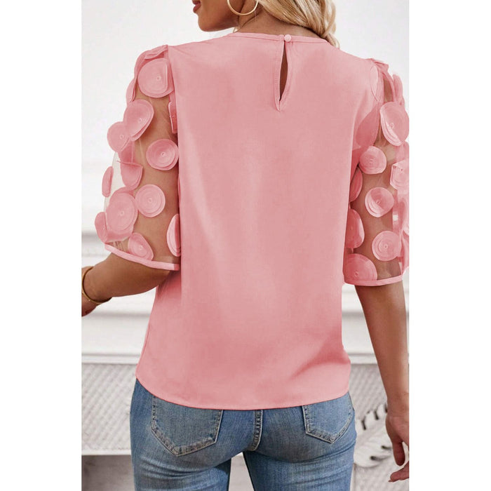 Applique Round Neck Half Sleeve Blouse