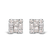 Bids.com 10K White Gold 1/7 Cttw Round and Baguette Diamond Mosaic Square Stud Earrings (H-I Color, I1-I2 Clarity) Earrings