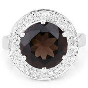Bids.com 4.52 Carat Genuine Smoky Quartz and White Topaz .925 Sterling Silver Ring Rings