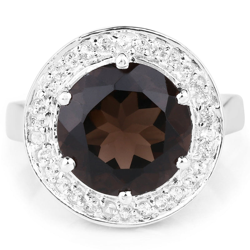 Bids.com 4.52 Carat Genuine Smoky Quartz and White Topaz .925 Sterling Silver Ring Rings